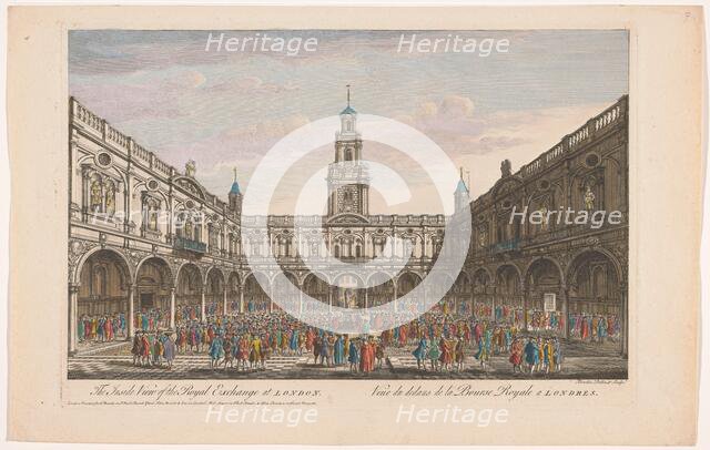 View of the interior of the Royal Exchange in London, 1745-1753. Creator: Thomas Bowles.