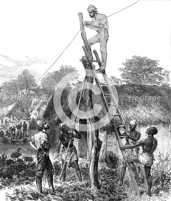 The Ashantee War: fixing telegraph wires...sketch by our special artist, 1874. Creator: Unknown.