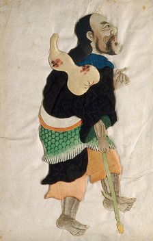 Li T'ieh Kuai walking with the aid of a crutch, 1800-1899. Creator: Unknown.