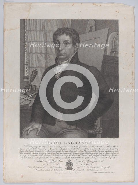 Portrait of Luigi Lagrange, seated with an easel behind him at right with a mathematical e..., 1827. Creators: Luigi Rados, Roberto Focosi.