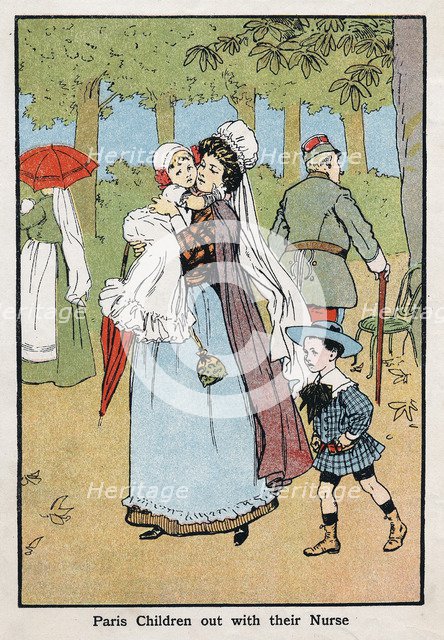 Paris nursemaid giving her charges fresh air in the Champs Elysees, c1890. Artist: Unknown