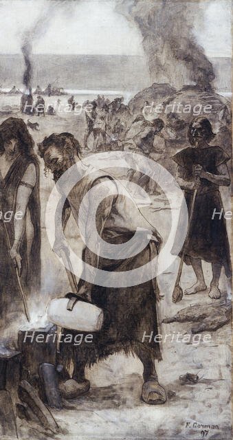 Bronze and iron, sketch for the amphitheatre of palaeontology at the Museum of Natural...Paris, 1897 Creator: Fernand Cormon.