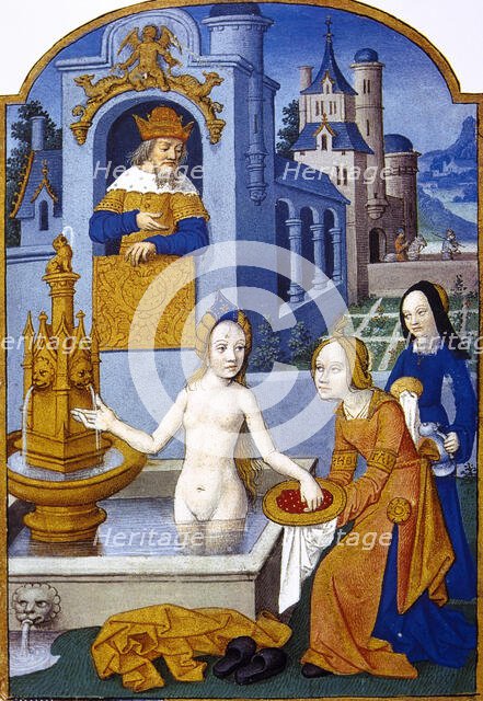 Bathsheba bathing, watched by King David, Book of hours, 15th century. Creator: Unknown.
