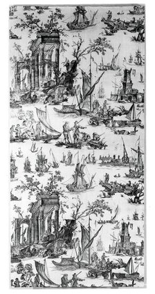 Le Port de Mer (The Seaport) (Furnishing Fabric), Nantes, c. 1780. Creator: Unknown.