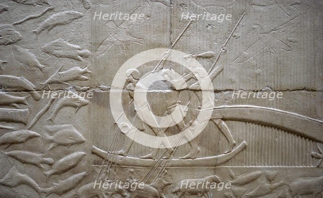 Hunting hippos relief, Mastaba of Kagemni, Saqqara, Egypt, Old Kingdom, 6th Dynasty, 2350 BC (2003). Creator: Unknown.