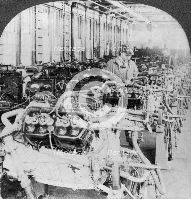Testing engines in an automobile factory, Detroit, Michigan, USA, 20th century. Artist: Keystone View Company