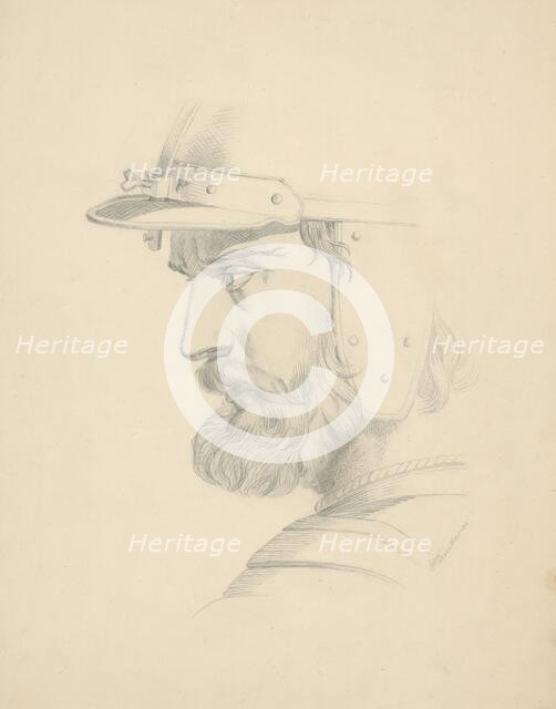Man's head with a helmet, 1879. Creator: Vojtech Klimkovic.