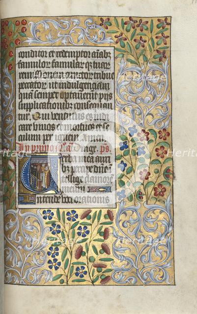 Book of Hours (Use of Rouen): fol. 110r, Mass for the Dead in Initial, c. 1470. Creator: Master of the Geneva Latini (French, active Rouen, 1460-80).