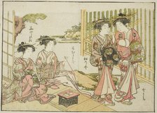 Courtesans of the Matsubaya, from the book "Mirror of Beautiful Women of the Pleasure..., 1776. Creator: Shunsho.