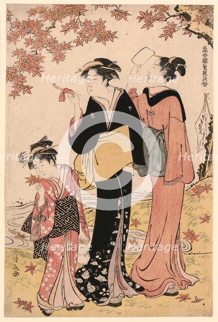 Beauties Under a Maple Tree, from the series "A Collection of Contemporary Beauties..., c. 1784. Creator: Torii Kiyonaga.