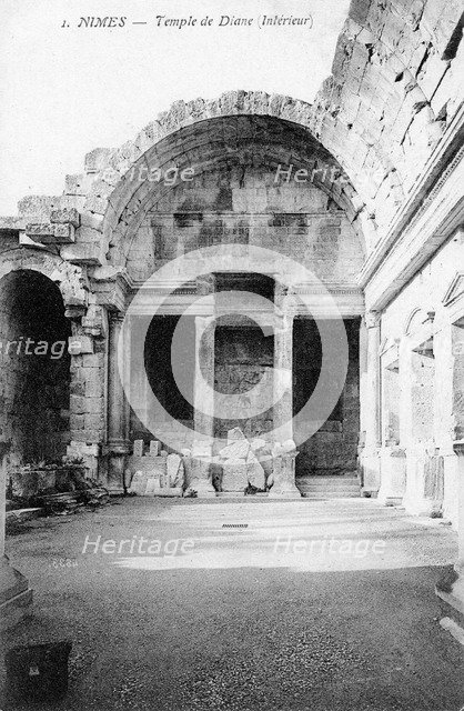 Ruined interior of the Roman Temple of Diana, Nimes, France, 20th century. Artist: Unknown