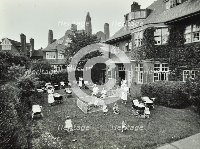 Children and carers in a garden, Hampstead, London, 1960. Artist: Unknown.