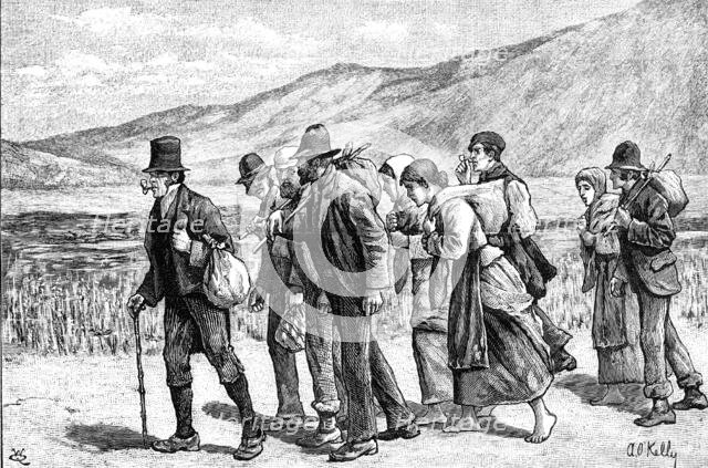 Irish harvesters on their way to England, 1881. Creator: W. Q..