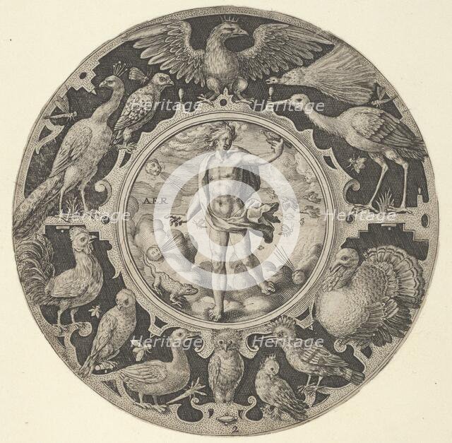'Aer' in a Decorative Border with Birds, from a Series of Circular Designs with the F..., 1590-1612. Creator: Crispijn de Passe I.