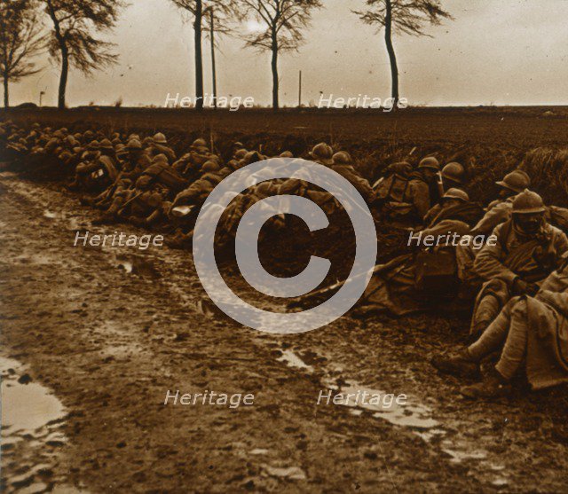 Troops by side of road, c1914-c1918. Artist: Unknown.