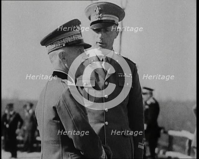 Victor Emmanuel III, King of Italy Talking to a Man in Uniform, 1930s. Creator: British Pathe Ltd.