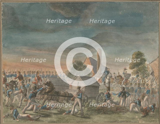 The meeting of the Duke of Wellington and Prince Blücher, near La Belle Alliance, 1818. Artist: Warren, Charles Turner (1762-1823)