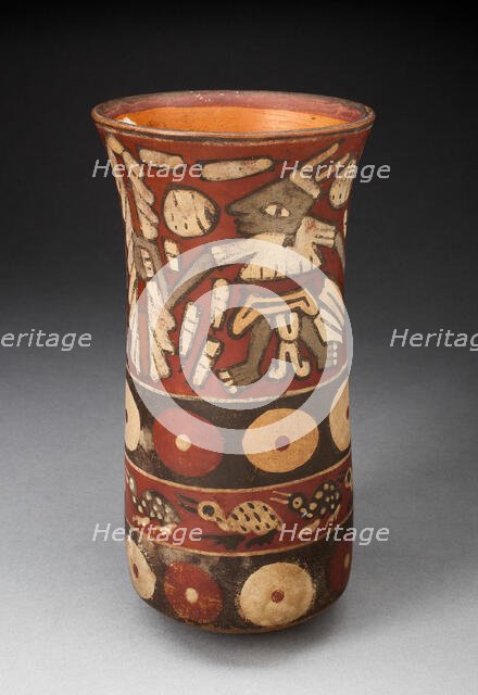 Beaker Depicting Warriors Holding Staffs Surrounded by Regalia, 180 B.C./A.D. 500. Creator: Unknown.