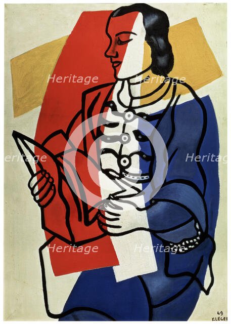 'Reading' (portrait of Nadia Leger, the artist's wife), 1949.  Creator: Fernand Leger.