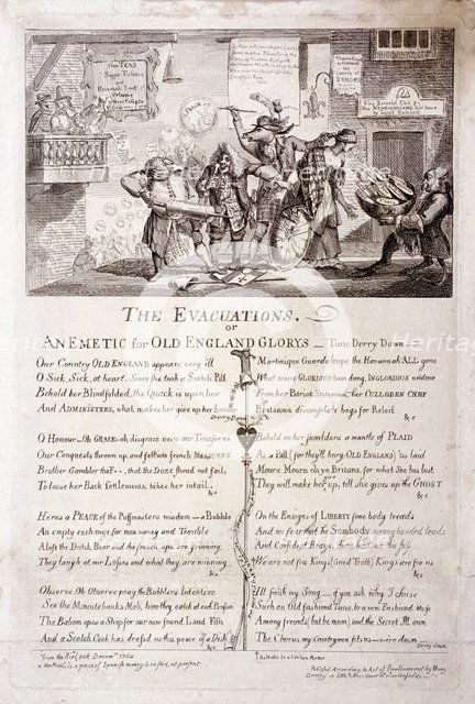 'The evacuations, or an emetic for old England glorys', 1762. Artist: Anon