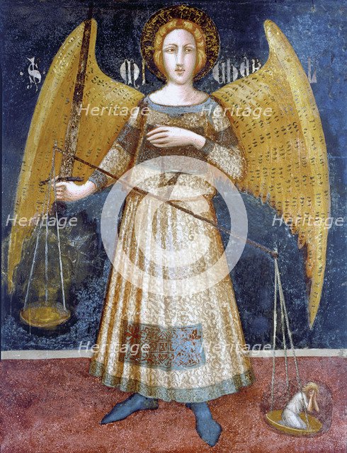 Angel holding a balance', detail of the paintings by Ferrer Bassa, frescoes preserved in the chap…