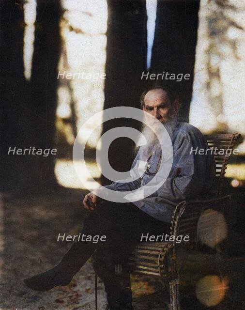 L.N. Tolstoi, in Iasnaia Poliana, 1908. Creator: Sergey Mikhaylovich Prokudin-Gorsky.
