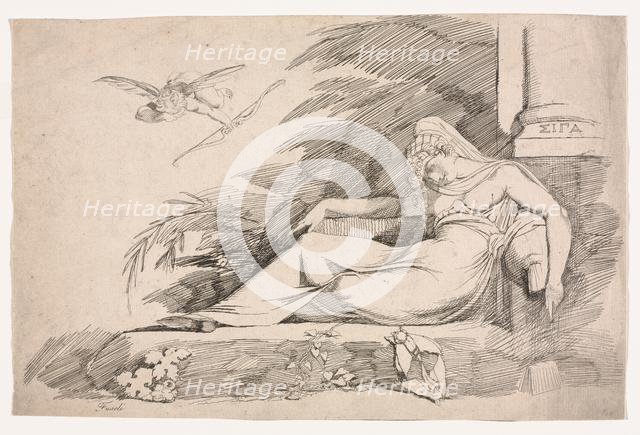 Sleeping Woman with a Cupid, 1780-1790. Creator: Henry Fuseli (Swiss, 1741-1825).