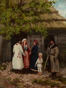 Villagers in Front of a Cottage, 1885. Creator: Stanislaw Szembek.