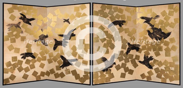 Flight of crows in a snow storm, 19th-20th century. Creator: Mochizuki Gyokusen.