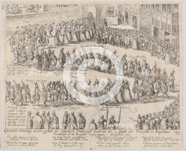 Marriage procession for the wedding of Elizabeth Stuart, daughter of James I, and..., 1613 or after. Creator: Possibly by Abraham Hogenberg.