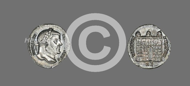 Denarius (Coin) Portraying Galerius Maximianus, 307-310. Creator: Unknown.