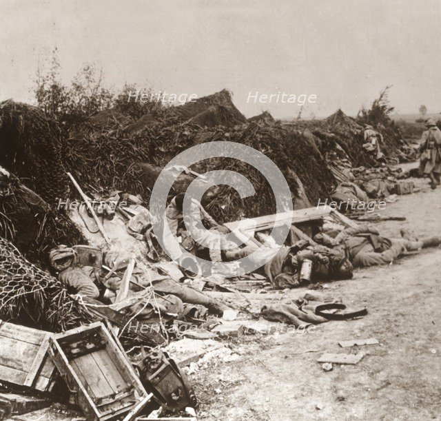 Bodies after the taking of Courcelles, northern France, June 1918. Artist: Unknown.