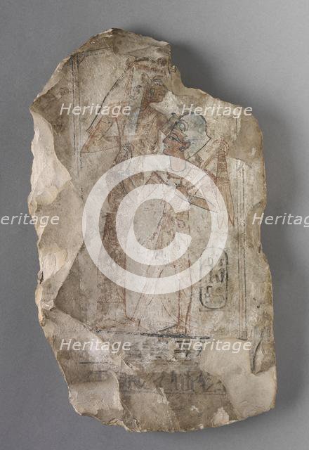 Ostracon: Ramesses II Suckled by a Goddess, c. 1279-1213 BC. Creator: Unknown.