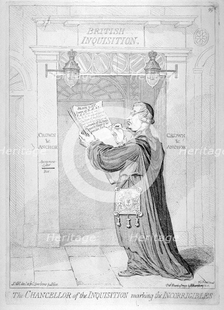 'The Chancellor of the Inquisition marking the incorrigibles', 1793. Artist: James Gillray