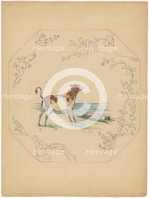Design for model 'square' board with cow by the sea, c.1875-c.1880. Creator: Albert Louis Dammouse.
