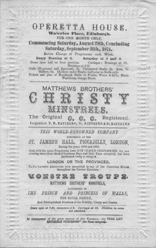 A programme of events to be stage at the Operetta House, Waterloo Place, Edinburgh', 1874. Artist: Unknown.