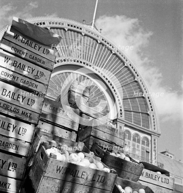 Arched iron and glass facade of Covent Garden market's Floral Hall, London, 1945-1950.  Creator: John Gay.