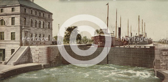 Leaving the Poe Lock, Sault Ste. Marie, Michigan, ca 1900. Creator: Unknown.