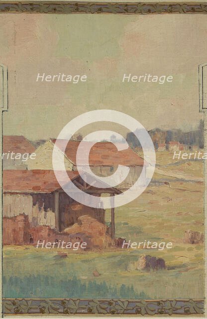 Esquisse pour la mairie de Fresnes : paysage rural en lisière de forêt, 1905. Creator: Jean Constant Pape.