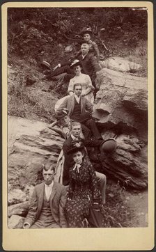 Group portrait on hillside, about 1880-1895. Creator: Unknown.