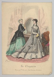 Two Women with a Mirror, No. 868, from La Elegancia (San Sebastian?), 19th century. Creator: Heloise Leloir.