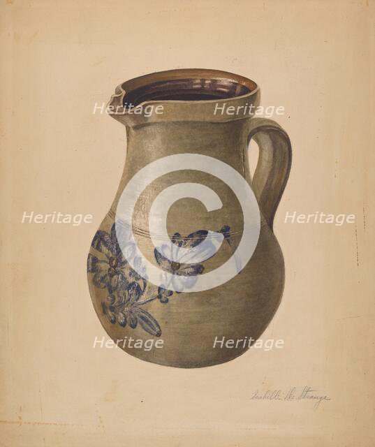 Stoneware Pitcher, c. 1938. Creator: Isabelle De Strange.