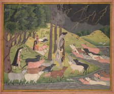 Krishna Summoning the Cows, c. 1780-1790. Creator: Unknown.