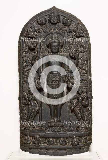 God Vishnu with Goddesses Lakshmi and Sarasvati, Pala period, 10th/12th century. Creator: Unknown.