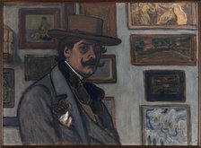 Self-portrait in a brown hat, 1897. Creator: Rippl-Rónai, József (1861-1927).