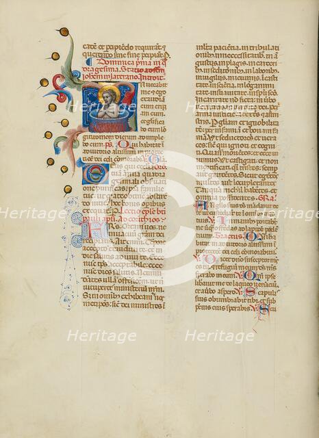Initial I: Saint John the Evangelist in a Vat of Boiling Oil; Missal, between about 1389 and 1400. Creator: Master of the Brussels Initials.