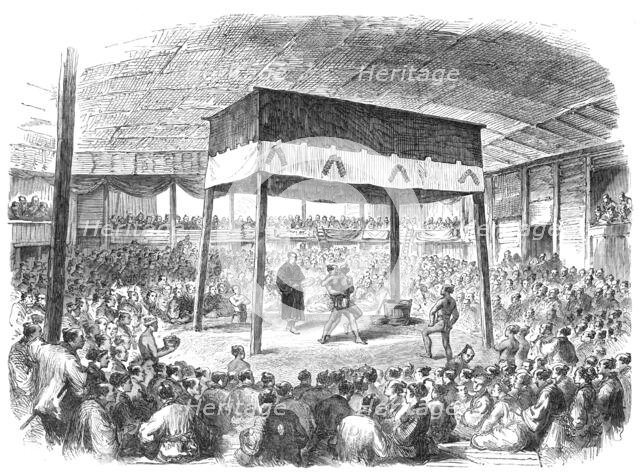 Sketches from Japan: wrestling at Osaka, 1868. Creator: Unknown.