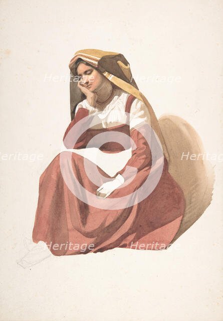 Seated Italian Peasant Woman, mid-19th century. Creator: Pierre Louis Dubourcq.