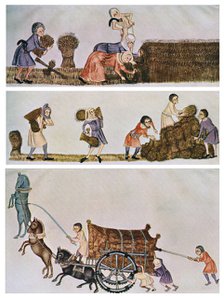 Reaping, carrying, and carting, c1300-1340, (c1900-1920). Artist: Unknown