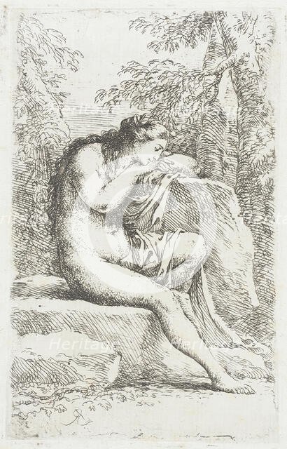 Figurine: Seated Female Nude, in Solitude, between circa 1656 and circa 1657. Creator: Salvator Rosa.